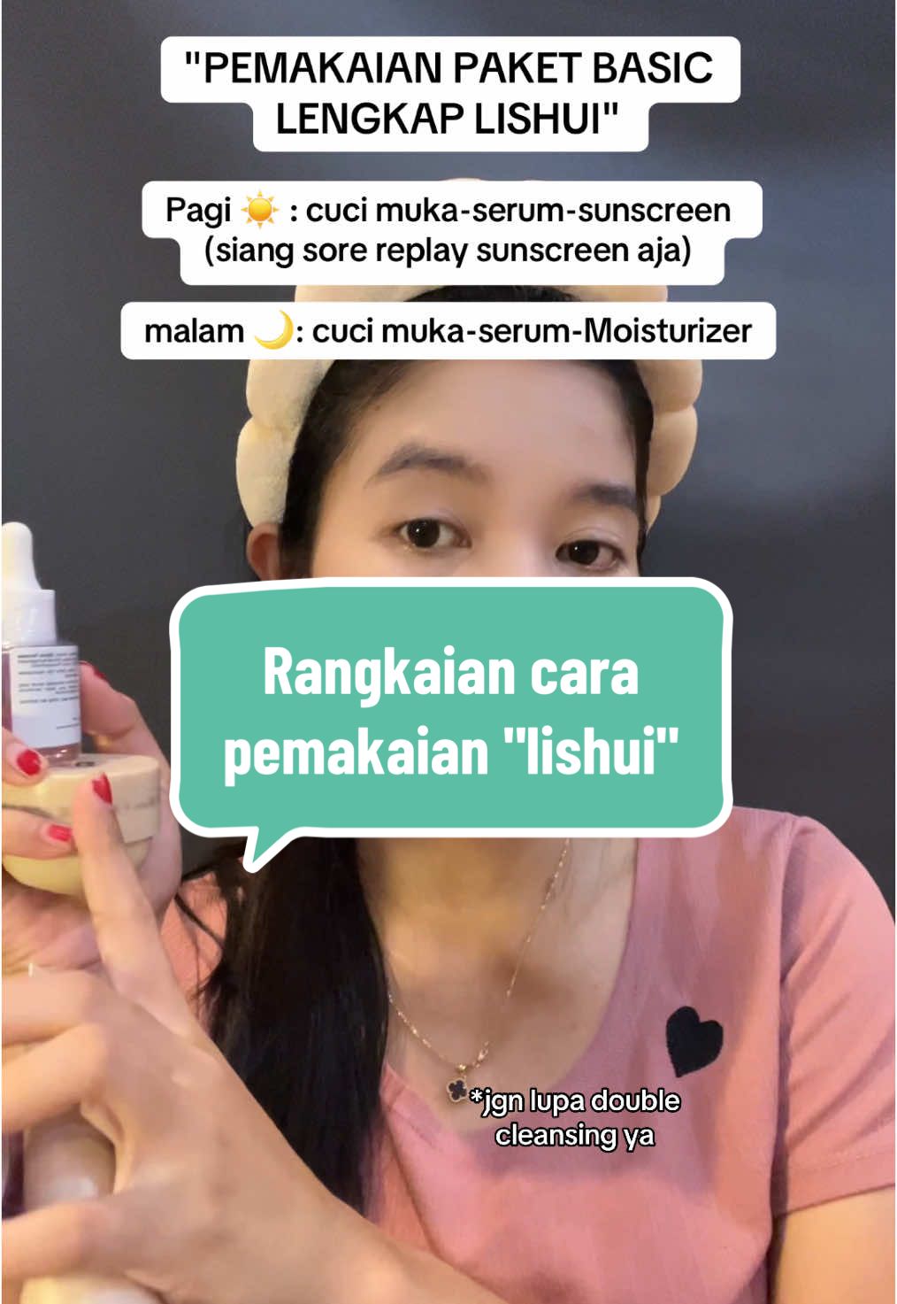 Udah gaperlu ribet pakai tambahan sunscreen lagi yaa 💗 #basiclengkap #lishui #skincare #routine 