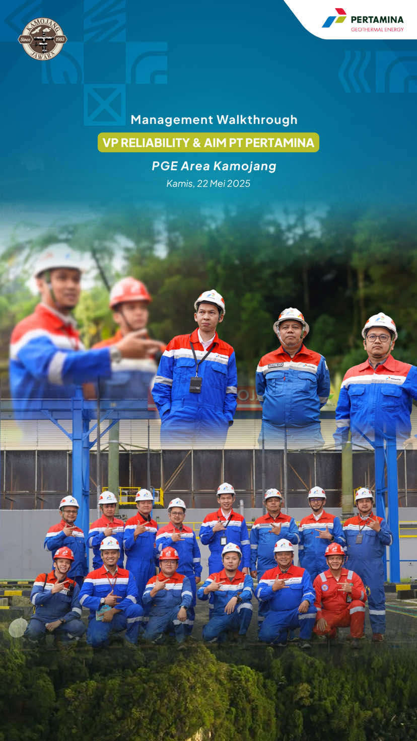 Hi Geovers!! ✨ Management Walkthrough VP Reliability & AIM PT Pertamina Pada, kamis 22 Mei 2025, Komitmen terhadap keandalan dan keselamatan operasional terus menjadi prioritas utama di PGE Area Kamojang. Melalui kegiatan Management Walkthrough bersama VP Reliability & AIM PT Pertamina, memperkuat sinergi, meninjau langsung implementasi aspek HSSE, serta memastikan bahwa setiap proses berjalan dengan standar terbaik. PGE Area Kamojang berkomitmen untuk terus menghadirkan energi panas bumi yang andal, aman, dan ramah lingkungan untuk Indonesia. Follow dan ikuti @pge.kamojang untuk info menarik lainnya ya geovers!!! #HSSECampaign #energizinggreenfuture #pertaminageothermalenergy #pertaminageothermalenergyareakamojang #pgekamojang #kamojangjawara 