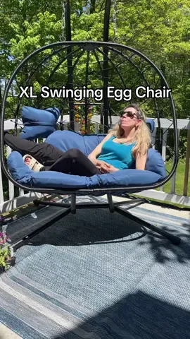 Such a relaxing way to spend part of your day! #swingingeggchair #eggchair #outdoorfurniture #patiochairs #outdoorliving #eggchairs #tiktokshopcreatorpicks 