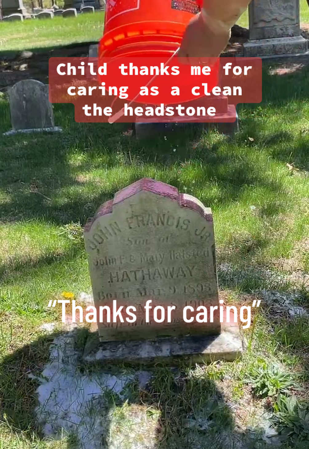 Child spirit thanks me for caring as I finished up cleaning his headstone #tiktoklive #livehighlights #haunted #paranormal #spiritbox #ghost #cemetery 