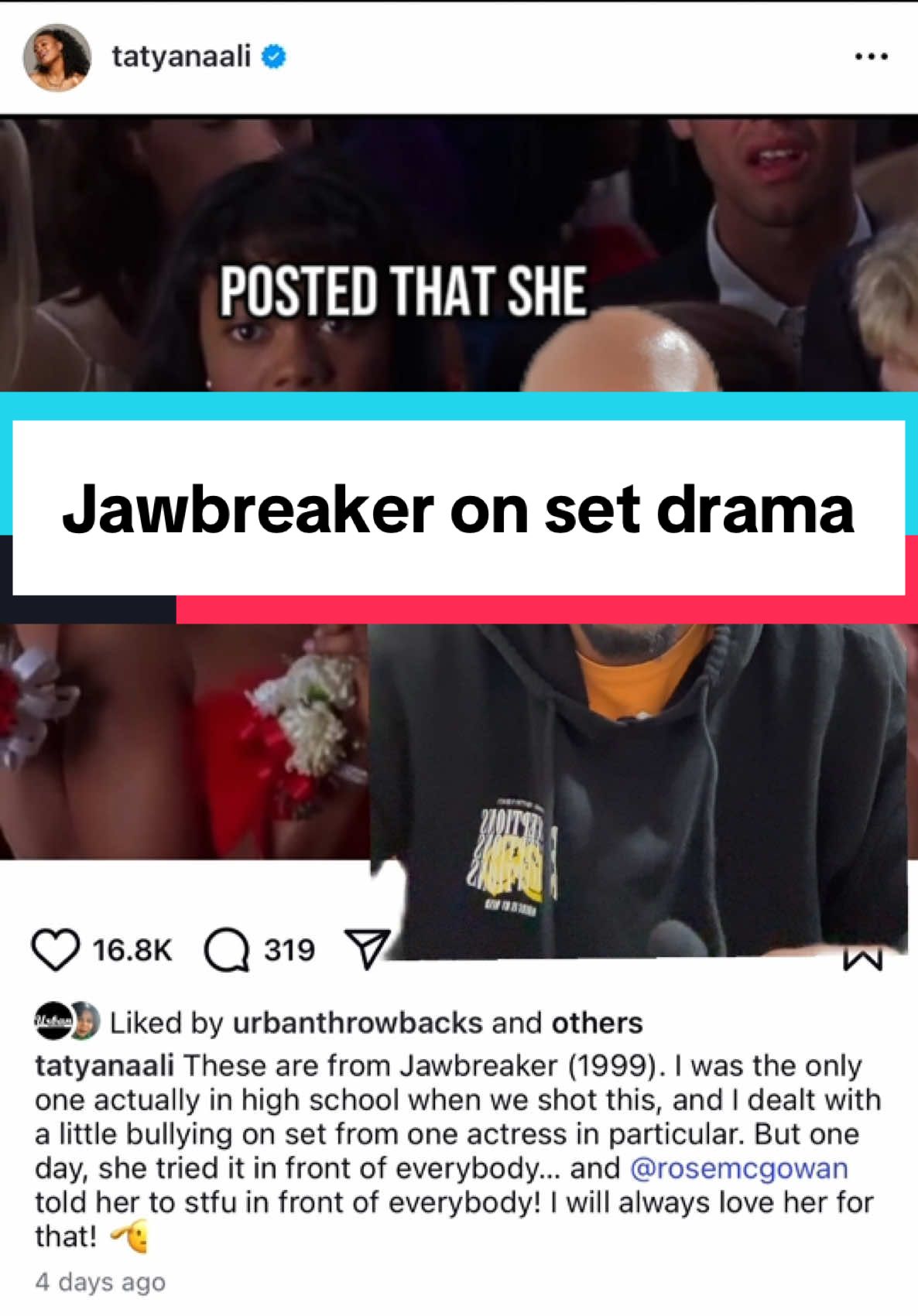 Tatyana Ali recently posted that she was getting picked on while on the set of the film Jawbreaker. If you haven’t seen this satirical highschool movie it’s worth checking out. Rose McGowan is a real one 💪🏾  #rosemcgowan #movie #comedymovie #movierecommendation #actress #actresses #actresslife #moviestowatch #90smovies #fyp 