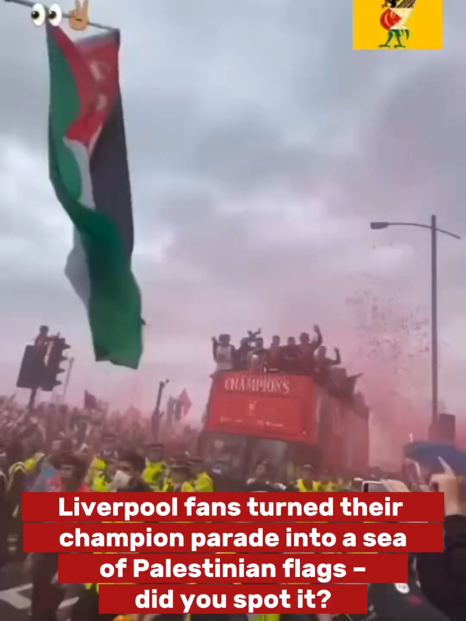 Liverpool fans turned their champion parade into a sea  of Palestinian flags – did you spot it? #liverpool #PremierLeague #football #champions