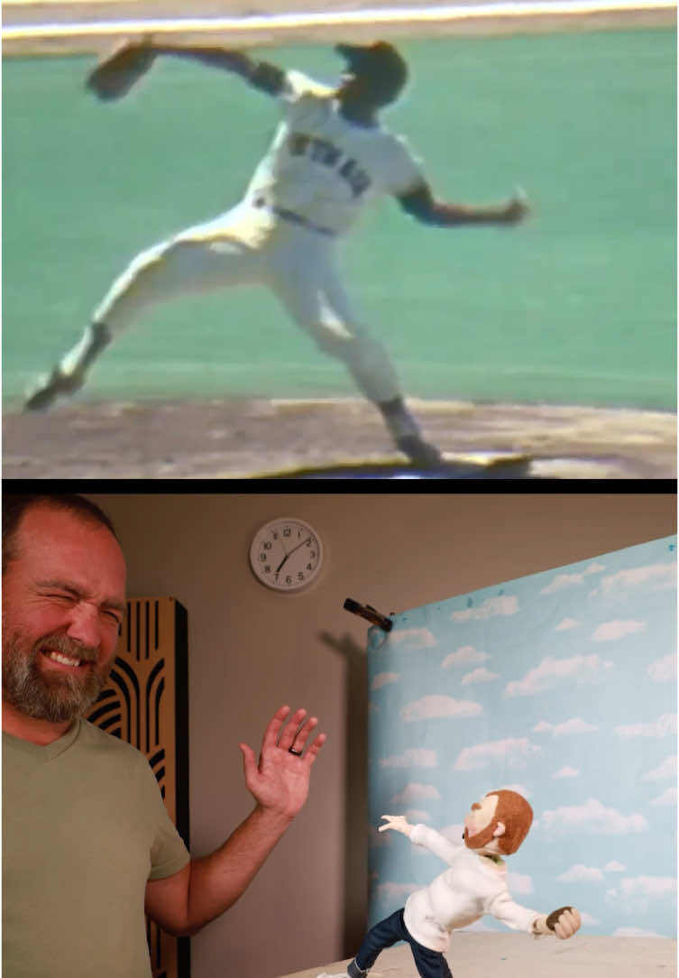 Here’s the side by side of my newest animation along with the live reference video I used. This helps mostly with timing. I made a lot of changes and cuts as I went. Thanks to my kids for helping me with the finger tug of war. For the rock throw, that’s legendary Giants pitcher Juan Marichal, who had such an exaggerated windup. #stopmotionanimation 