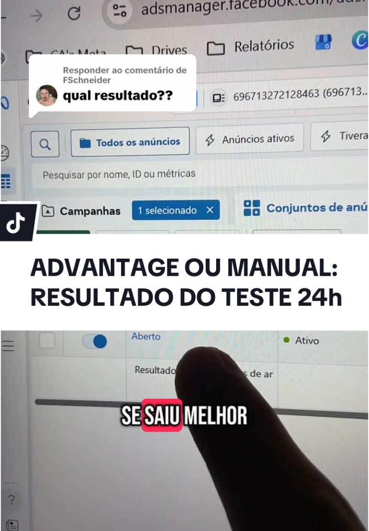 Respondendo a @FSchneider resultado do desempenho após 24h dos públicos aberto manual e aberto advantage numa campanha de engajamento no meta ads  #trafegopago #vendasonline #metaads 