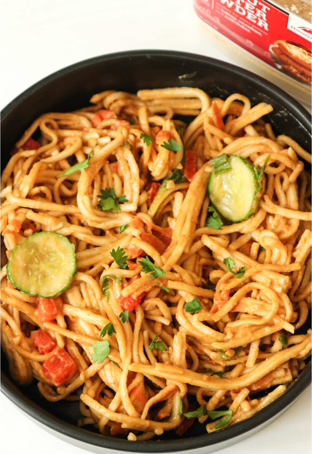How to make this delicious peanut sauce:  Mix 1/4 cup Hoosier Hill Farm Peanut Butter Powder with 2 tbsp water to make the peanut butter. Then add 1/4 cup soy sauce, 1 tsp sesame oil, 2 tbsp packed brown sugar, 1/2 tsp chili paste, 1 tbsp rice vinegar, 2 garlic cloves (minced), 1/4 tsp ground ginger, 1 tsp sriracha, and 1 tbsp water.  #peanutsauce #peanutsaucenoodles #peanutsaucerecipe #hoosierhillfarm #Recipe #noodlesrecipe #noodles #peanutbutterpowder