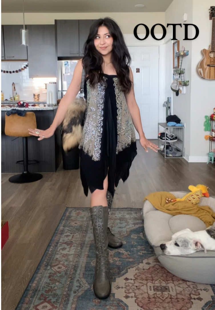 Today’s #OOTD 🩶 i recently thrifted this cardigan (i tied it up to look like a dress) and boots and i love them sm!! #fitcheck #springfashion #SummerFashion #fypシ 