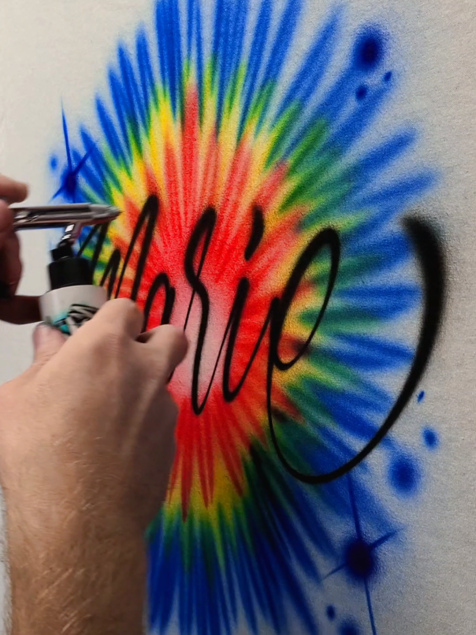 I painted a quick satisfying Tie-dye style airbrush design today to hit the summer feels. What do you think? #satisfying #airbrush #tiedye #lettering #calligraphy #Summer #art #airbrush 