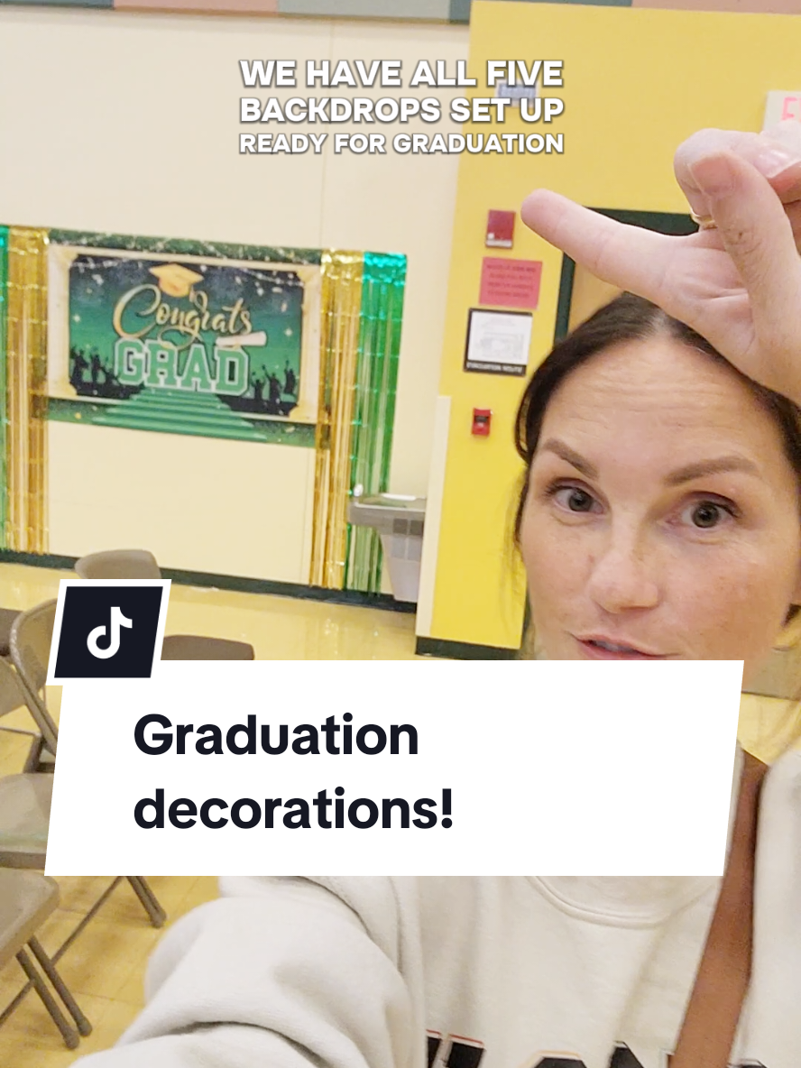 graduation decorations! PTO set the stage for the graduation ceremony and photo opportunities this year! ✨️  #graduation #graduationdecor #stagedecoration #eventplanning #ptomom 