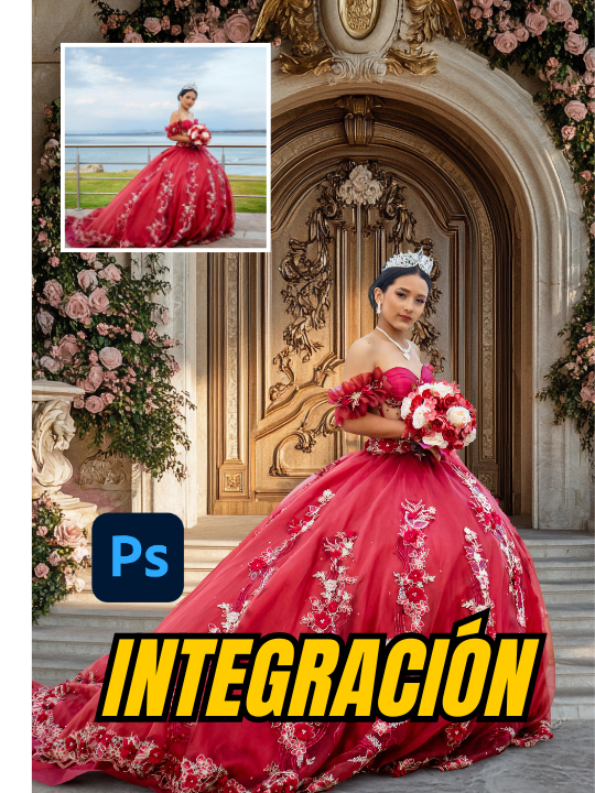 🎓 Tutorial paso a paso para cambiar el fondo de una foto de quinceañera 💃🌸#retoquefotografico #integraciondecolor #overlays #overlaysforedits #fotomontajescreativos #tutorialphotoshop #retoquedigital