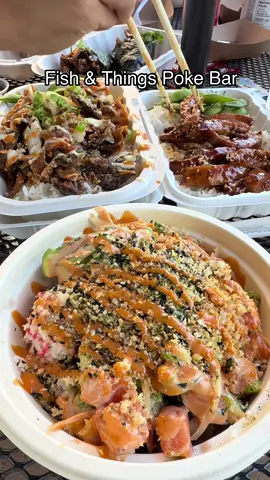 The only time I’m able to get all my corn fed Vietnamese hillbilly little people together is either we’re going out to eat or whenever I’m cooking Bun Bo Hue. We are here at Fish & Things Poke Bar in Elk Grove @fishandthings_pokebar enjoying lunch together. Them heffarrita invited me and who’s gonna pay for all this shenanigan? Me of course 🙄  Here’s a list of what we ordered: Go big or go home, we broke but we ain’t poor, big back activities all in one 😂  •Signature and build your own poke bowl  •Tacos trio •Salmon carpaccio •Hamachi crudo  •Laguna cross roll •Fish & Things roll •Salmon skin hand roll •Crispy salmon skin rice box #nuocmamafoods #heffaaclub #poke #fish #lunch #lunchtime