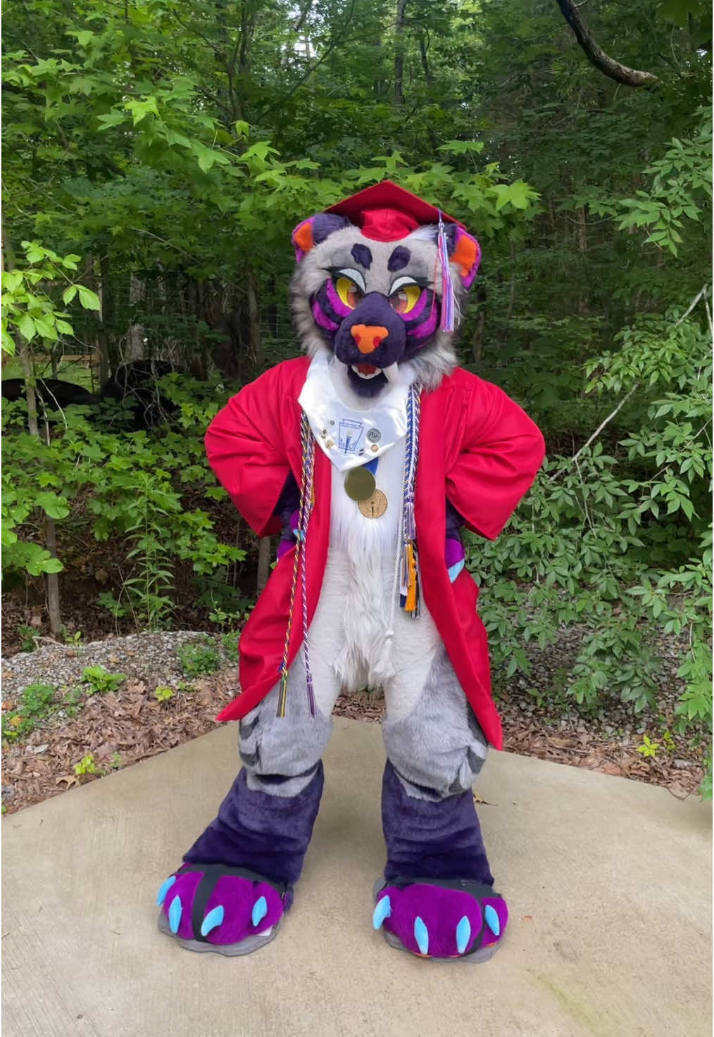 Sorry for the absence! This is where I’ve been! 🎓 #furry #fyp #foryoupage #fursuit #fursuiter #manokit #fullsuit #skulldog #furrytiktok #furryfandom #dinomask #furryart #sabertooth #fursona 