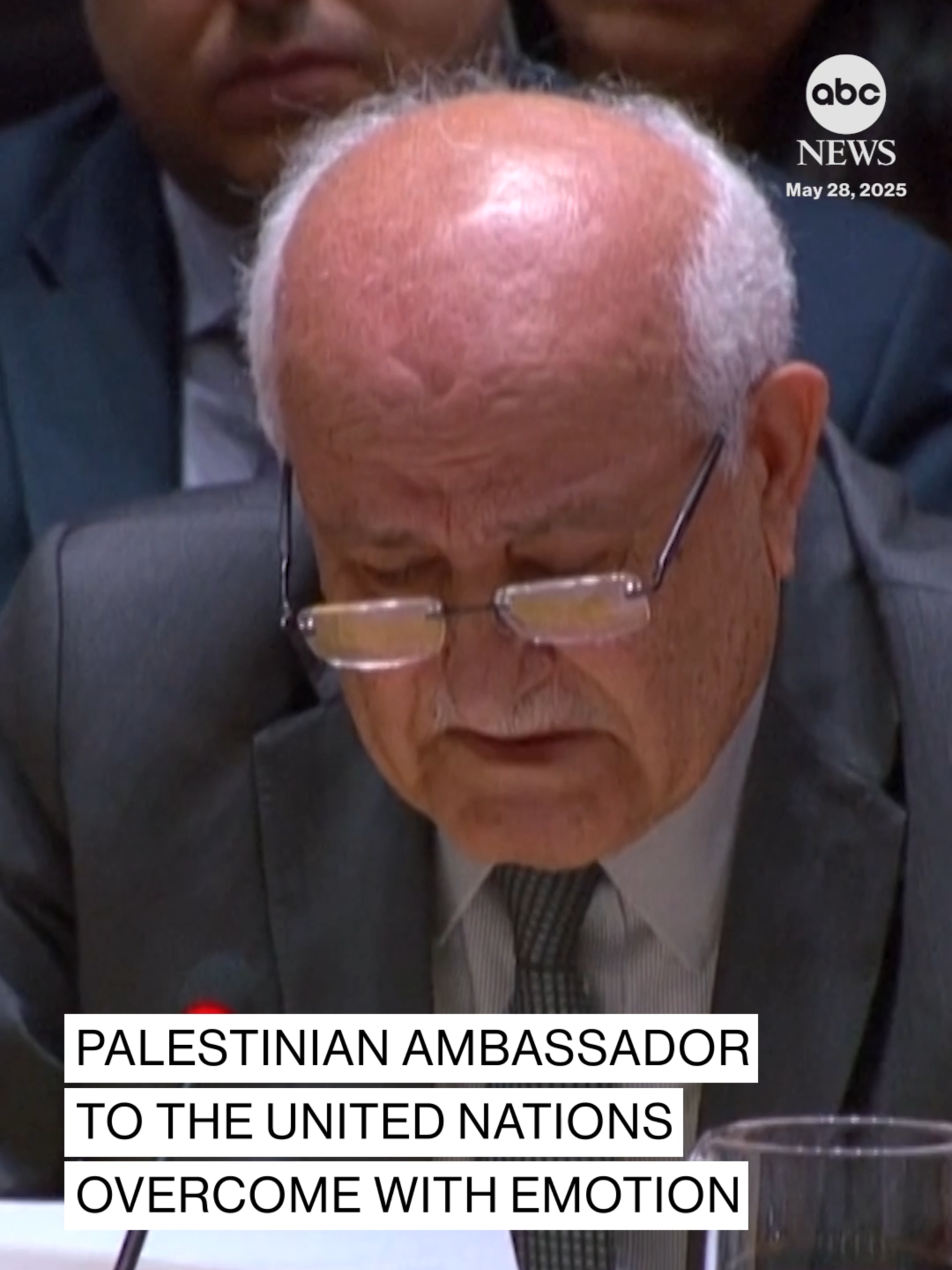 Palestinian Ambassador to the United Nations Riyad Mansour was overcome with emotion on Wednesday as he delivered a speech during a U.N. Security Council meeting on Gaza.