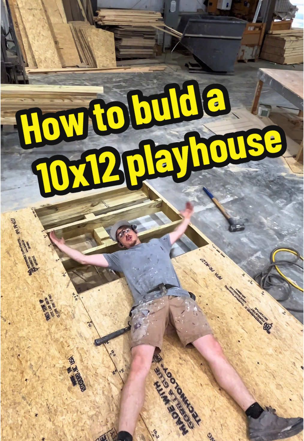 Building a 10x12 playhouse: floor build. Follow for walls and roof next. #DIY #woodworking #construction #sheds #buildingthings #framingconstruccion #nailing #10x12shed  #playhousebuild  #creatorsearchinsights 
