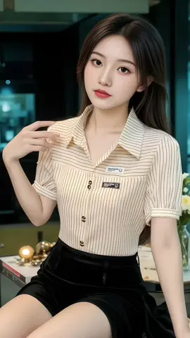 Áo sơ mi nữ kẻ sọc tay ngằn, áo giả cài cÚC phong cách trẻ trung