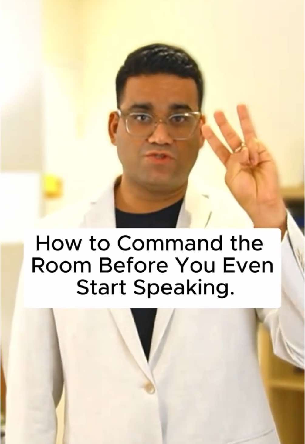 3 Things to Do Before You Say a Word on Stage Before you say a single word in your next presentation… Try these 3 subtle moves that instantly boost your authority: 1. Stand in silence. Don’t rush to speak. Confident speakers control the room without words. 2. Place your hands together. Calm, grounded, and intentional gestures show you’re in command. 3. Lock eyes with two people for 3 seconds each. Create instant connection before your first word. These small changes can make a BIG difference in how people perceive you on stage. Want to master more high-impact public speaking techniques? Register for the next workshop. Link in bio.#SagarRawat #PublicSpeaking #PublicSpeakingDomination #Confidence