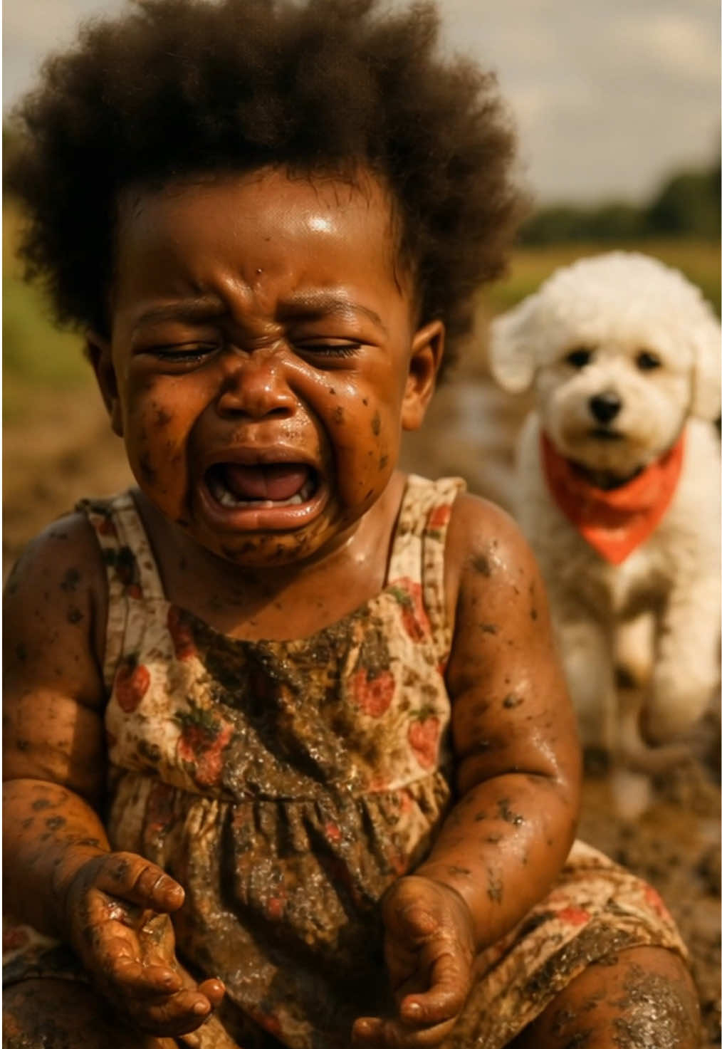 Snowy protects the baby and leads her safely to her mother #rescue #baby #bischonfrise #doglovers #doghero #cutedog #emotionalmoments #shortfilms #dogsoftiktok #heartwarming #muddy #fypusa 