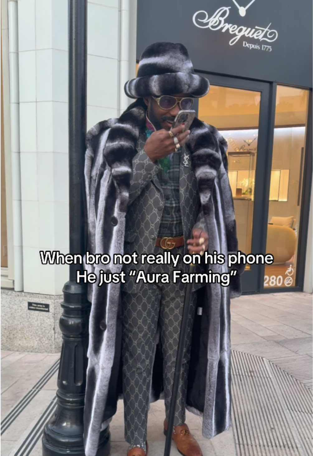 When bro not really on his phone  He just “Aura Farming” #aura #aurafarming #rodeodrive #thegoldenticketnetflix #chinchilla 