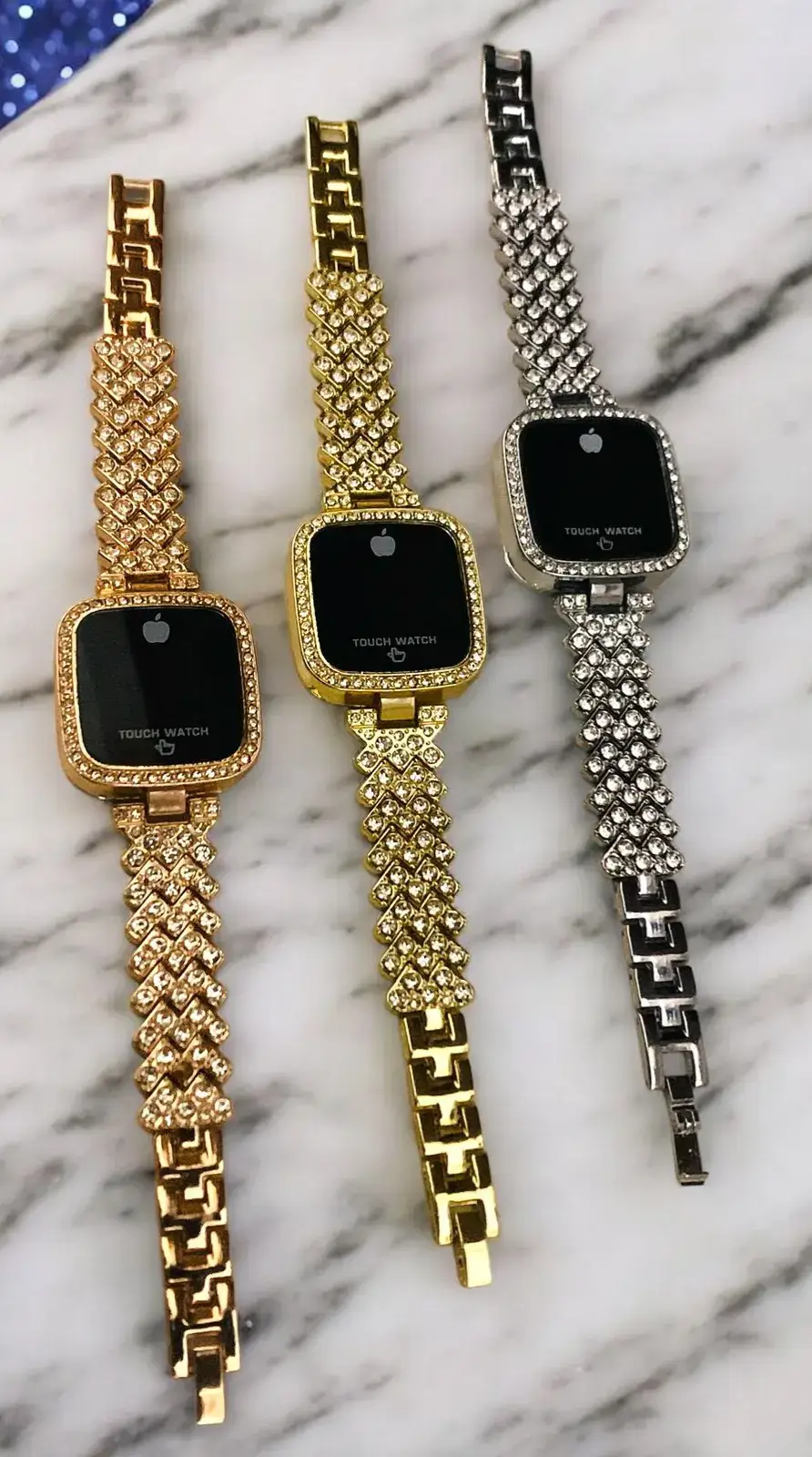 *Ladies Led Touch Watch* ✨Apple Logo ✨Luxury Square Stone Dial 💫 ✨Touch Watch ⌚️ ✨High Quality 💯 ✨Strap Material Stainless Steel ✨3 Colour Available  ✨Golden, Silver, Rose Gold* limited stock  #viral #tiktok #fyp #foryoupageofficial #viralvideo #foryoupage #mabazar #ledwatchforwomen 