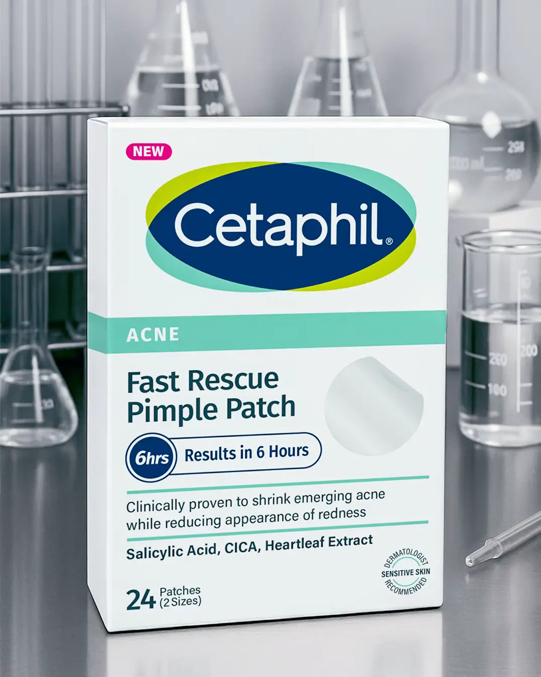 Fresh from the lab with Salicylic Acid + CICA + Heartless Extract. These patches help to visibly shrink pimples in just 6 hours- all without messing with sensitive skin. #sensitiveskin #Cetaphil #skincareroutine 