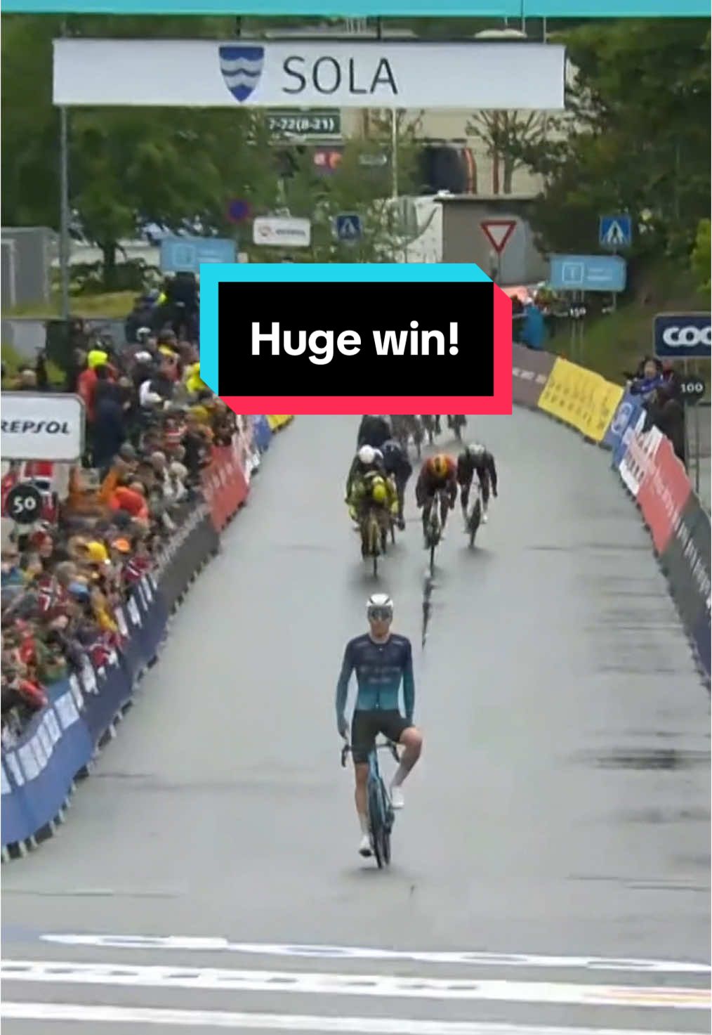 FROM THE EARLY BREAKAWAY 😱 Storm Ingebrigtsen holds off the sprinters to claim a huge and emotional win for Team Coop - Repsol. #tourofnorway #cycling #roadcycling