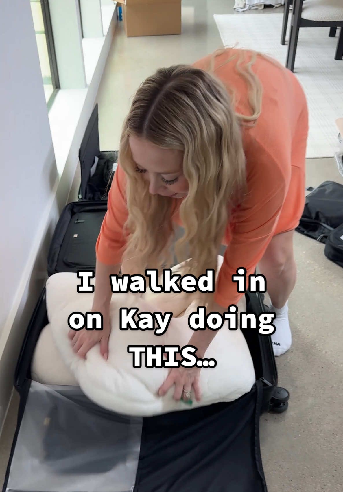 Not kay having to bounce on it to get it in! 😂 backstory ::: We are heading to Dubai for the week; and Kay can’t do without her precious pregnancy pillow. I walked downstairs to find that she was rearranging my bag to get her pillow to fit for the 15 hour flight! She said that she chose my bag because she had a plan for where to put my things, but I think she just didn’t want to rearrange her bag! 😂 She loves that silly pregnant pillow so much, so I guess we will have to take it! Even though I feel like a couple normal pillows would probably get the job done! 😅 #kayandtayofficial #couples #relationships #pregnant #postpartum 