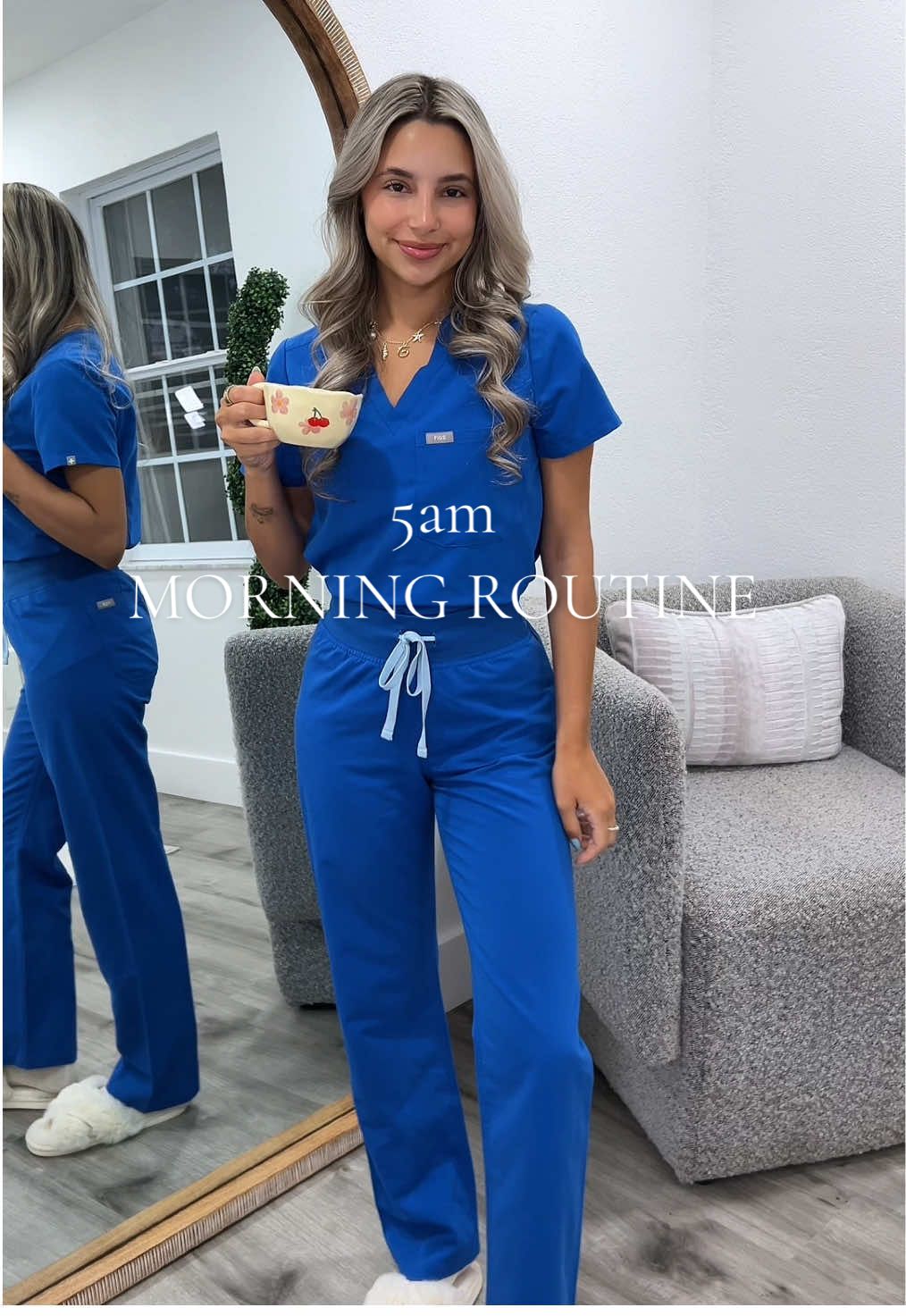 5am morning routine for work! Royal blue is always my go to color ☺️ #nurse #nursesoftiktok #nursetok #nurselife #nicunurse #icunurse #morningroutine #morningmotivation #morningcoffee #morningcheer #grwmroutine #grwmmakeup #heatlesscurls #heatlesshairstyles #heatlesshair #figsscrubs #scrubs #ootdinspo #cleangirlaesthetic #cleangirlmakeup #aesthetic #relatable 