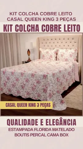 🛏️ Transforme seu quarto com elegância e conforto! Esse Kit Colcha Cobre Leito 3 Peças é simplesmente PERFEITO! 💐✨ Disponível nos tamanhos Casal, Queen e King, com estampa floral linda, tecido Percal e acabamento matelado estilo Boutis. Ideal pra cama box e pra deixar seu cantinho ainda mais aconchegante! 🏡💖 📦 Link na bio pra garantir o seu com desconto! #CamaBox #Decoração #QuartoPerfeito #CobreLeito #Colcha
