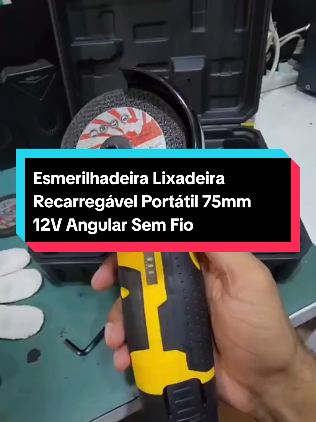 Esmerilhadeira Lixadeira Recarregável Portátil 75mm 12V Angular Sem Fio Serra Mármore De 2 Baterias GARANTA A SUA AGORA #tiktokshopchegou #tiktokshop #achadinhos 