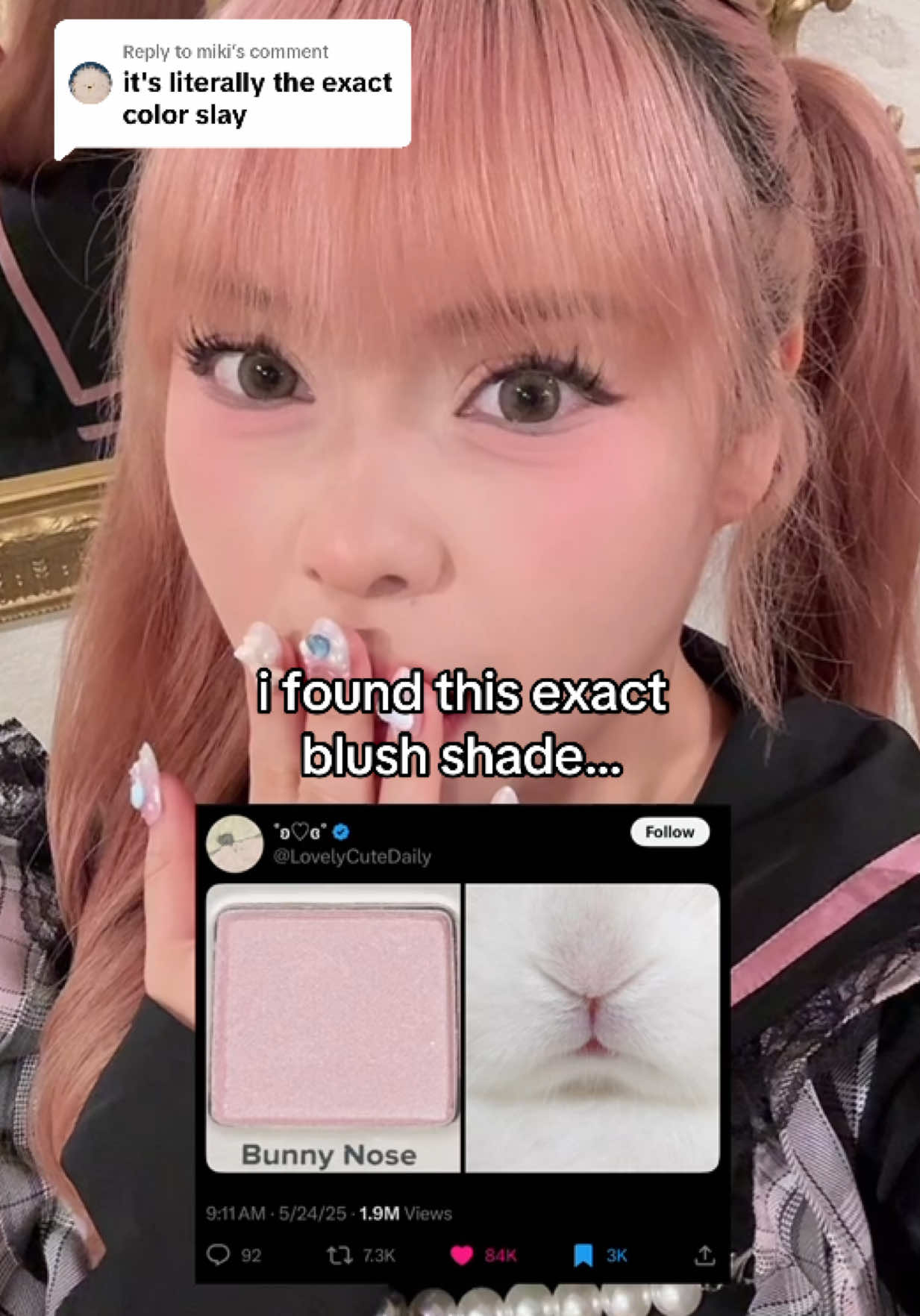Replying to @miki hm so i think i like bunny nose more than bunny’s tongue 🎀🥺 #fypシ #pinkmakeup #SmallBusiness #makeupbusiness #cutemakeup #strawberrymakeup #liquidblush #fresabeautyblush #coquetteaesthetic 