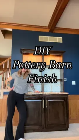Here’s how I achieved this luxurious Pottery Barn finish for less than $100: 1. PAINT BASE COAT: After sanding and priming, I did two coats of paint in the color Plymouth Brown by Benjamin Moore.  2. GEL STAIN: Next I applied gel stain working in small sections. I used Minwax gel stain in the color Coffee and applied using a foam roller. You don’t have a ton of working time with a gel stain so it’s important to do smallish sections.  3. TEXTURE: Here’s the part where I got to play! I used an old wallpaper brush and the short, stiff bristles were perfect for creating this wood grain texture. I moved the brush up and down until I was happy with the look. For the small crevices I used a cheap chip brush.  4. SEAL: After letting the gel stain cure overnight, I sealed it with two coats of polyurethane. Usually these finishes use a glaze, which I’ve also used before. But for a darker, richer look, I prefer the gel stain. #potterybarn #diyhome #furnitureflip #furnituremakeover #refinishedfurniture 
