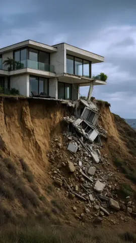 The owner of the house — once a cherished family estate — stands still, watching how nature’s fury destroyed part of his home. A lifetime of memories, shattered in seconds #crash #crashed #damage #ai #news #sea #collapse #house #villa #earthquake 