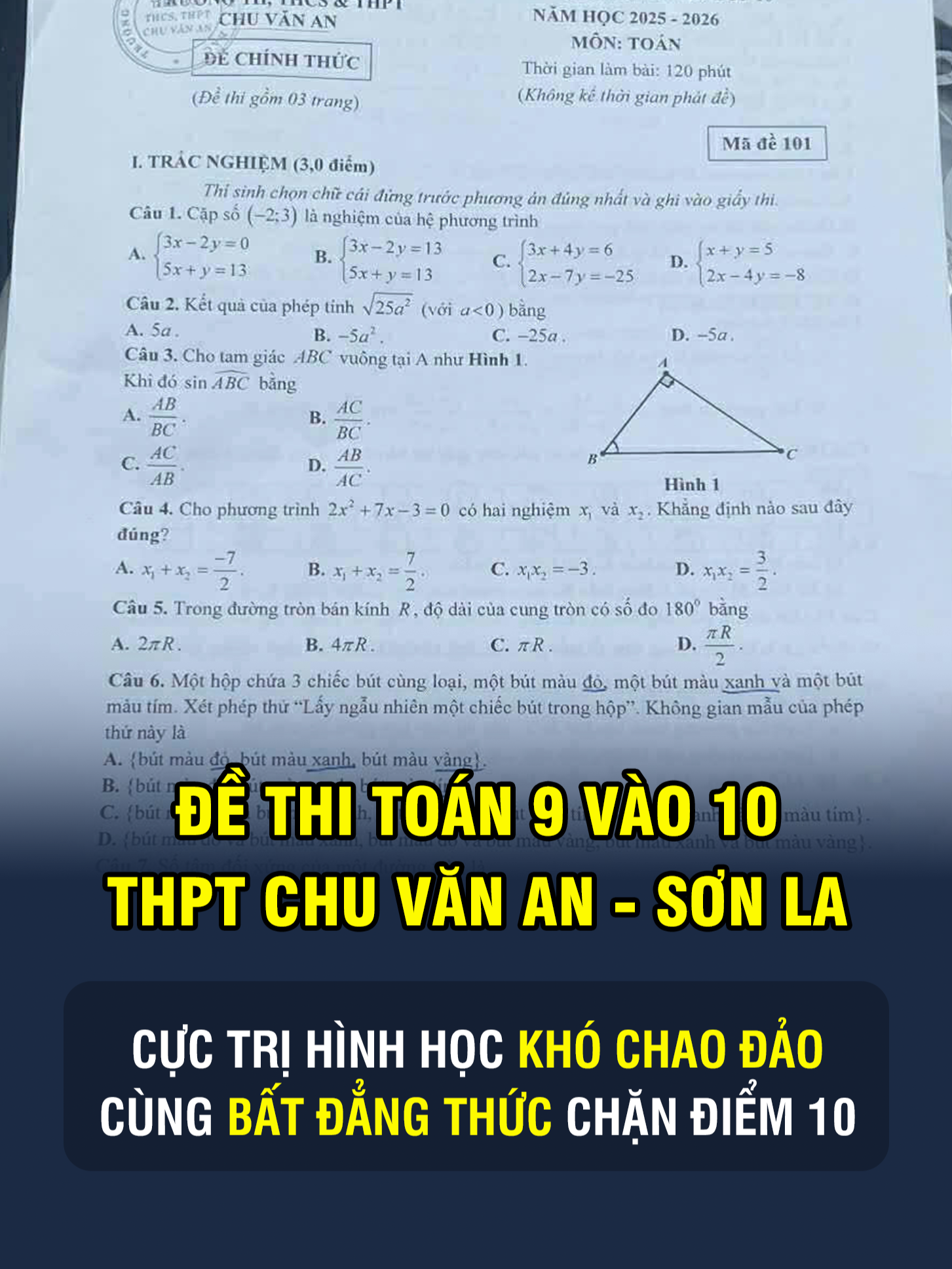 THPT Chu Văn An - Sơn La, đề thi khiến 2K10 khó lòng được 9 điểm #toan9 #toan9onthivaolop10 #toanthaykhiem