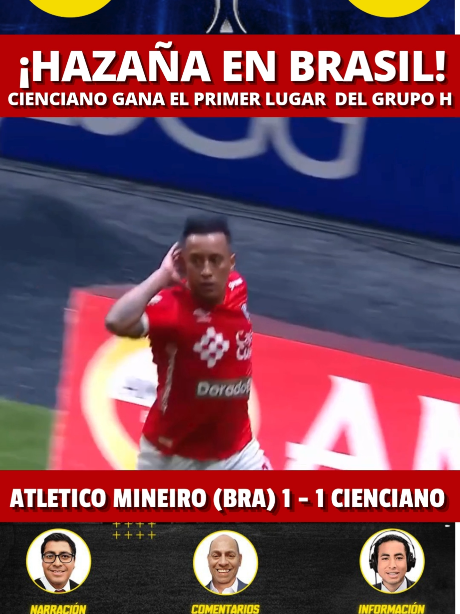ASI NARRAMOS LA CLASIFICACIÓN DE #CIENCIANO A OCTAVOS DE FINAL DE LA #copasudamericana #atleticomineiro #RPP #CUSCO #viralvideos #foruyou #jehofredsulca #GARGANTADELGOL #CHRISTIANCUEVA #EMELEC #SELECCIÓNPERUANA #foryoupage