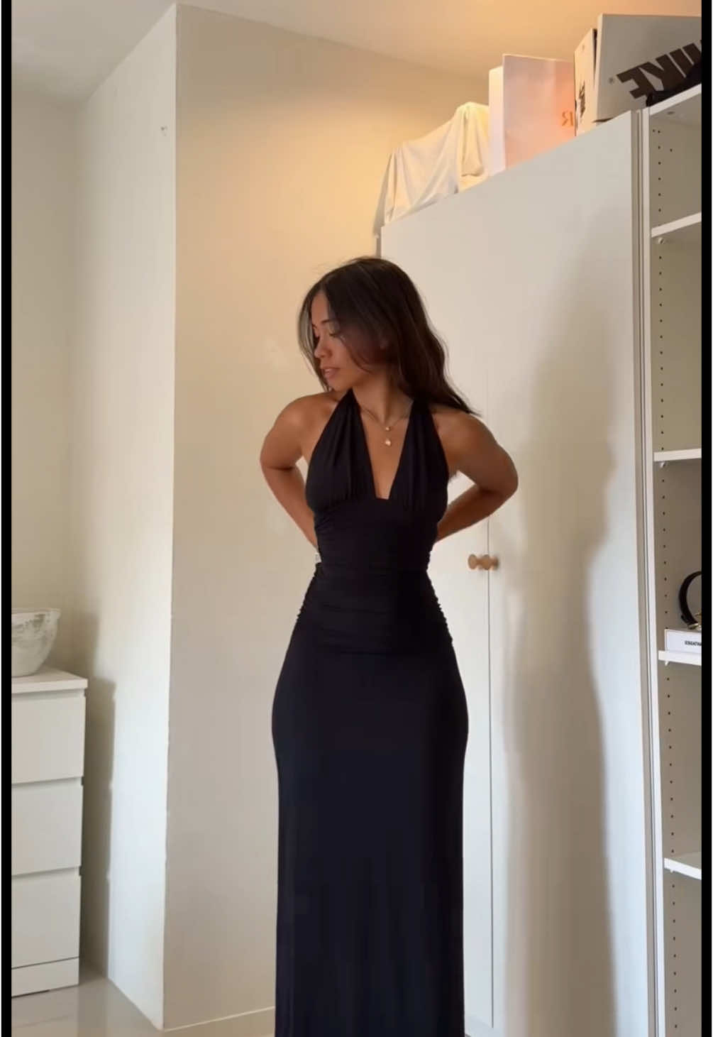 Obsessed with this halter dress that snatches the waist 🔥 video credits to: aimeejaihall #dress #halterdress #chic #outfit #chicstyle #outfitinspo #style #styleinspo #fashion #girls #classy #grwm #formaldress #datenight #fyp #viral 