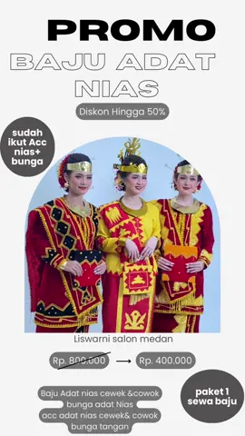 priclist untuk sewa Baju adat Nias Sudah ikut: *Baju adat cewek/cowok *Acc cewek/ cowok *bunga nias+ tangan Penambahan makeup dan hairdo untuk wedding bisa lgsung chat kita ya gaes. Untuk luar kota kita belom menerima sewa baju adat tpi kalo makeup+ baju adat kita akan terima dgan harga diluar priclist karna blom termasuk ongkirnya🙏 #bajuadatnias #nisel #niasselatan #niasselatan💕 #sewabajuadatnias #sewabajuadatnias #muamedan #makeupnias #makeupwedding #riasfotopreweddingnias #liswarnisalon #liswarnisalonmedan #salonmedan #makeuphairdowisuda #makeupprewed 