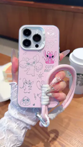 Casing ponsel Angel berongga super imut, dengan lanyard skema warna pink dan putih, cocok untuk berbagai model!!#case #ins #stitch