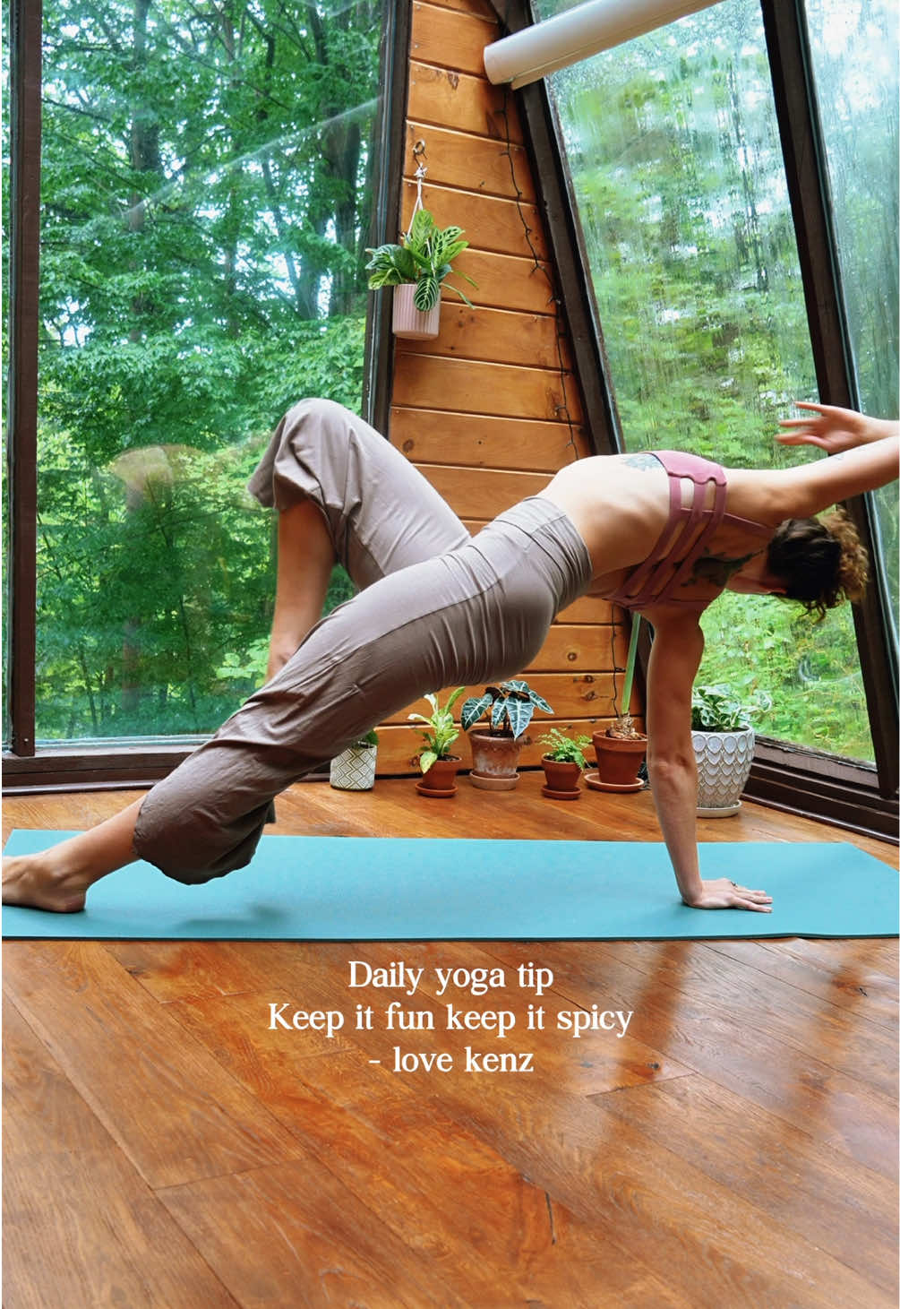 It’s raining, but mentally I’m on an my own lush, forested island🍄🌴 Comment if you’re East Coast and ready for the sun to shine! I’m so thankful for my yoga sun room. It makes the rain inspirational and my sunshine soul happier during these overcast days!!!  Fav yoga mat - @Manduka  Fav outfit - @INDIGO LUNA STORE  #yogateachersoftiktok #yogagirl #yogainspiration #advancedyoga 