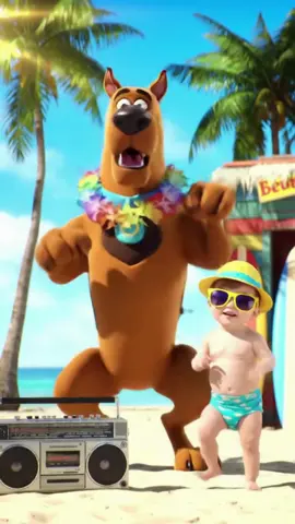 baby dance with scooby on beach ##cutebaby #dancechallenge #babydance  #scoobydoo  #scoobdance