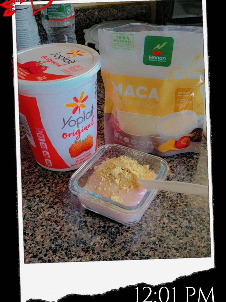 Maca root and yogurt 😋. #macarootpowder #yogurt #yoplaityogurt #healthyrecipes #healthyeating #healthbenefits #fyp #bonehealth #energyboost fertility #increasedlibido #moodboost 