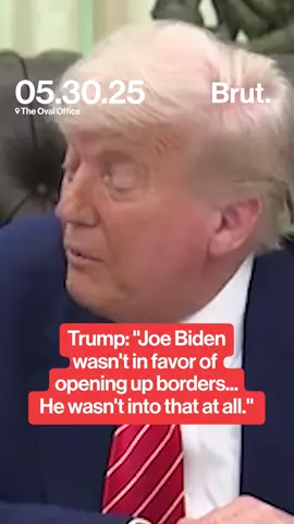 During a press conference on May 30, Trump said that he does not believe Biden is responsible for open border policies while discussing the use of autopen during Biden's presidency. Trump's remarks directly contradict previous statements he's made about Biden being the reason for a number of undocumented immigrants entering the United States. #Trump #Biden #Immigration #Border #WhiteHouse #OvalOffice #PressConference