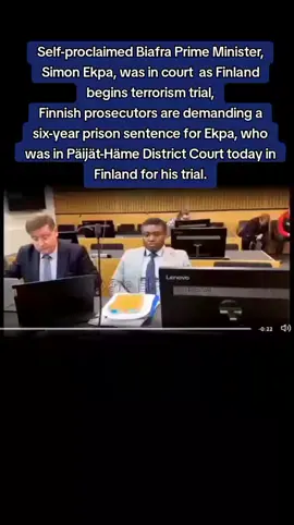 BREAKING: Self-proclaimed Biafra Prime Minister, Simon Ekpa, was in court yesterday  as Finland begins terrorism trial against him Finnish prosecutors are demanding a six-year prison sentence for Ekpa, who was in Päijät-Häme District Court today in Finland for his trial. In November 2024, the Finnish government arrested Ekpa on suspicion of terror-related activities, including incitement to violence and terrorism financing. He was accused of using social media to incite violence and causing unrest in the South-east region as part of his secessionist agitation for Biafra. @Makojor tv