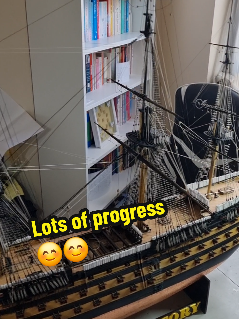 HMS VICTORY  large scale wooden model  working on stage 5 and also stage 6 rigging getting close to finishing it😊#yards #yard #cleats #rigging #Caldercraft #fyp #boat #hmsvictory #modelboat #model #shipmodels #finished #woodboatbuilding 