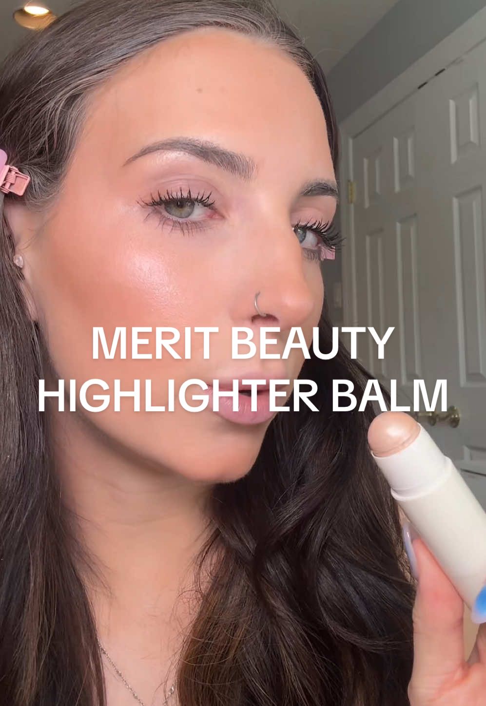 the perfect glowy not glittery highlighter! I love how it gives this radiant dewy finish without being sticky! ✨ wearing shade “cava” @MERIT Beauty  #meritbeauty #meritdayglow #dayglow #highlighterbalm #creamhighlighter #glowyskin #glowymakeup #ttsbeautybesties #tiktokshopcreatorpicks 