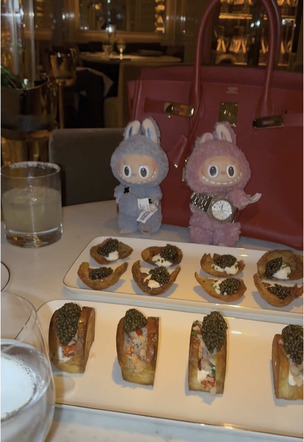 Girl dinner with my labubus 💕 #foryoupage #labubu #newyorkcity #caviar 