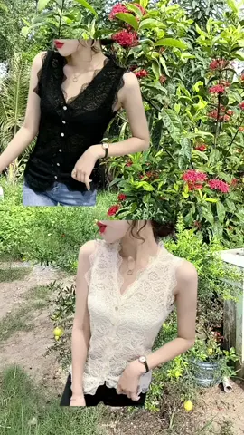 Áo Vest Không Tay Ren Trong Mọng cổ chữ V, nữ tính thanh lịch #aoledep #hottrend #xuhuongtiktok #thoitrang 