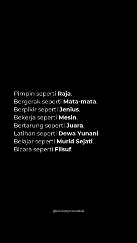 Jadilah pria yang seimbang. Tajam dalam berpikir, tenang dalam bicara. Kuat dalam bertarung, konsisten dalam latihan. Pemimpin di medan hidup, murid di ruang belajar. ⚔️ Jadi Raja dalam hidupmu sendiri. 💭 Bangun versi terbaik dari dirimu, mulai hari ini. Follow 👉 @mindsetpriatumbuh untuk dosis harian mindset pria tangguh. --- #MindsetPria #PriaTumbuh #DisiplinDiri #PemimpinSejati #FilsufModern   #PriaKuat #MentalJuara #LatihanMental #BelajarTerus #GrowthMindset   #FilosofiPria #PriaProduktif #HidupMaksimal #KarakterPria #JalanPejuang