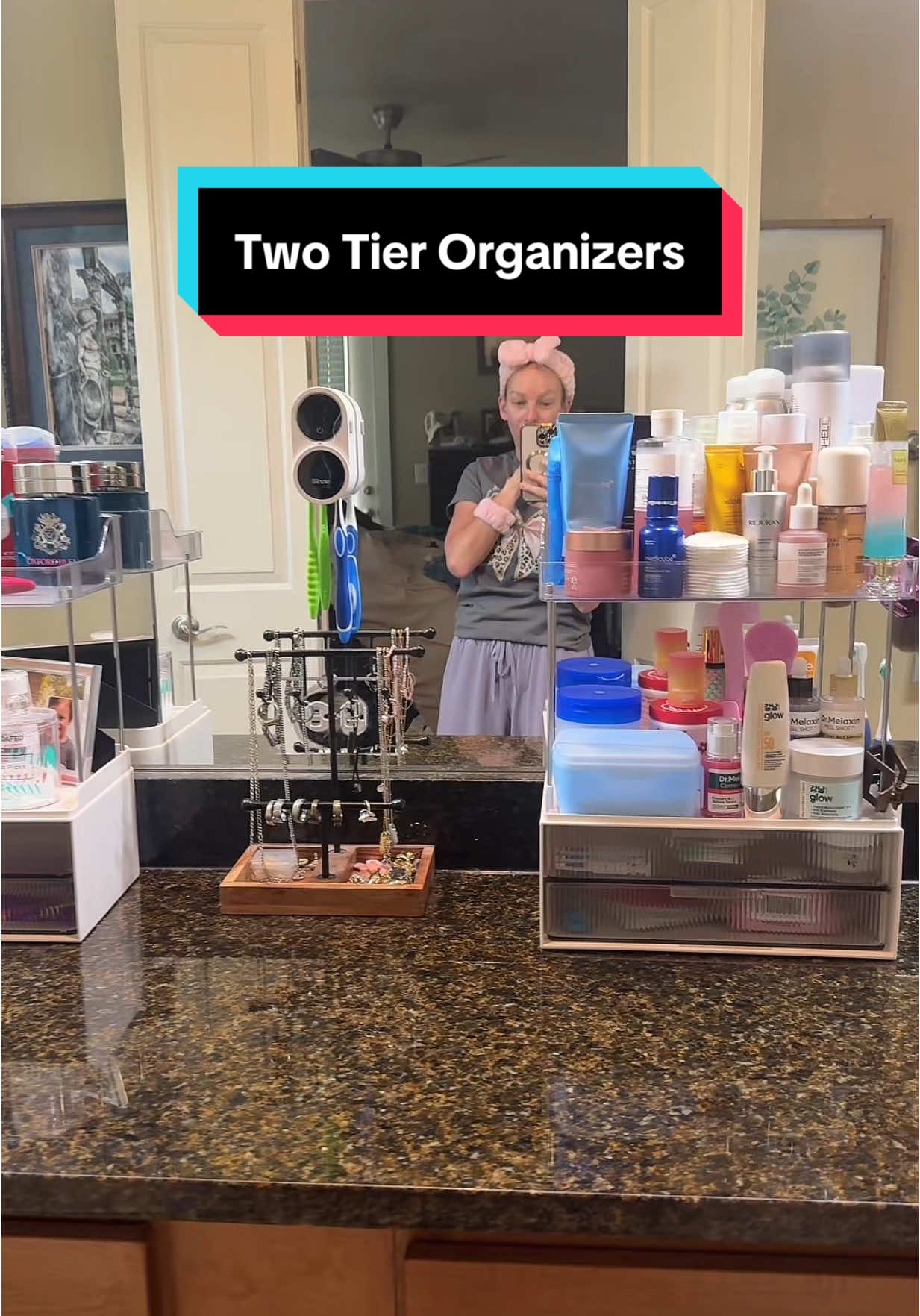 These organizers work perfectly as husband dividers! #organizer #organizerideas #organizedbathroom #bathroomorganization #kitchenorganization #twotierorganizer #cleaning 
