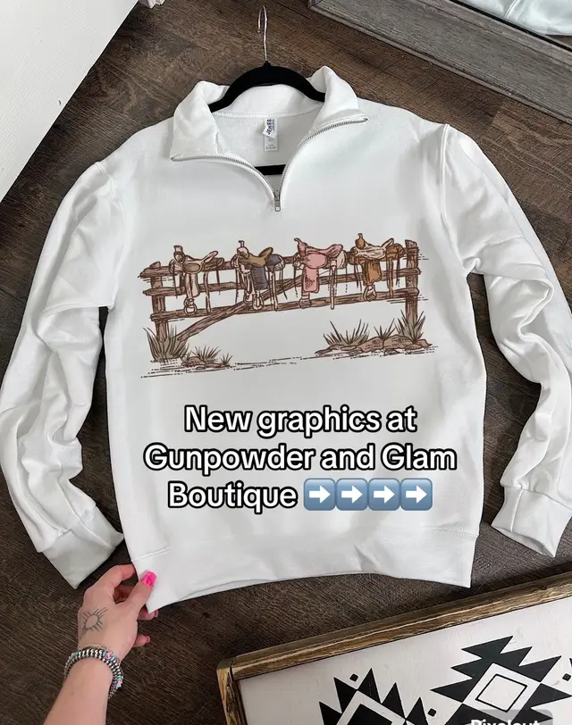Love love love these graphics!! Quarter zips, crewnecks, t shirts & cropped tanks available online! 🔗 in bio to shop all of our western designs! 🤩🤩🤩 #westernboutique #onlineboutique #westernfashion #boutique #foryoupage 
