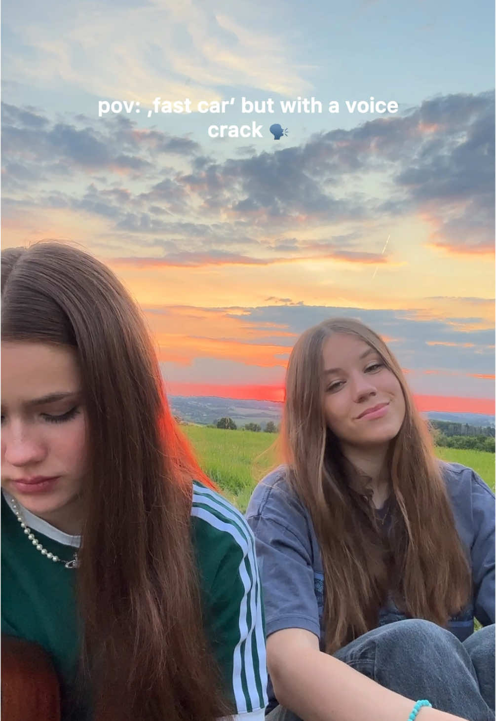 little fail… who wants a proper version? 🙂‍↕️💚 #fastcar #singing #fastcarcover #fail #harmonies #sunset #voicecrack #summertime #acousticguitar