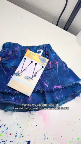 Making my daughter a stitch junk skirt to go watch the new stitch movie💙 #cutebaby #fypシ #toddlersoftiktok #stitch 